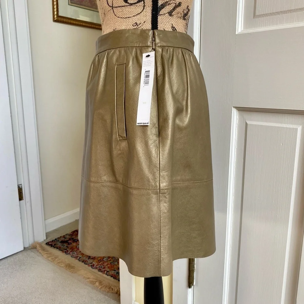 DKNYC NEW Bronze Gold Metallic Leather Skirt Women’s Size 4 NWT